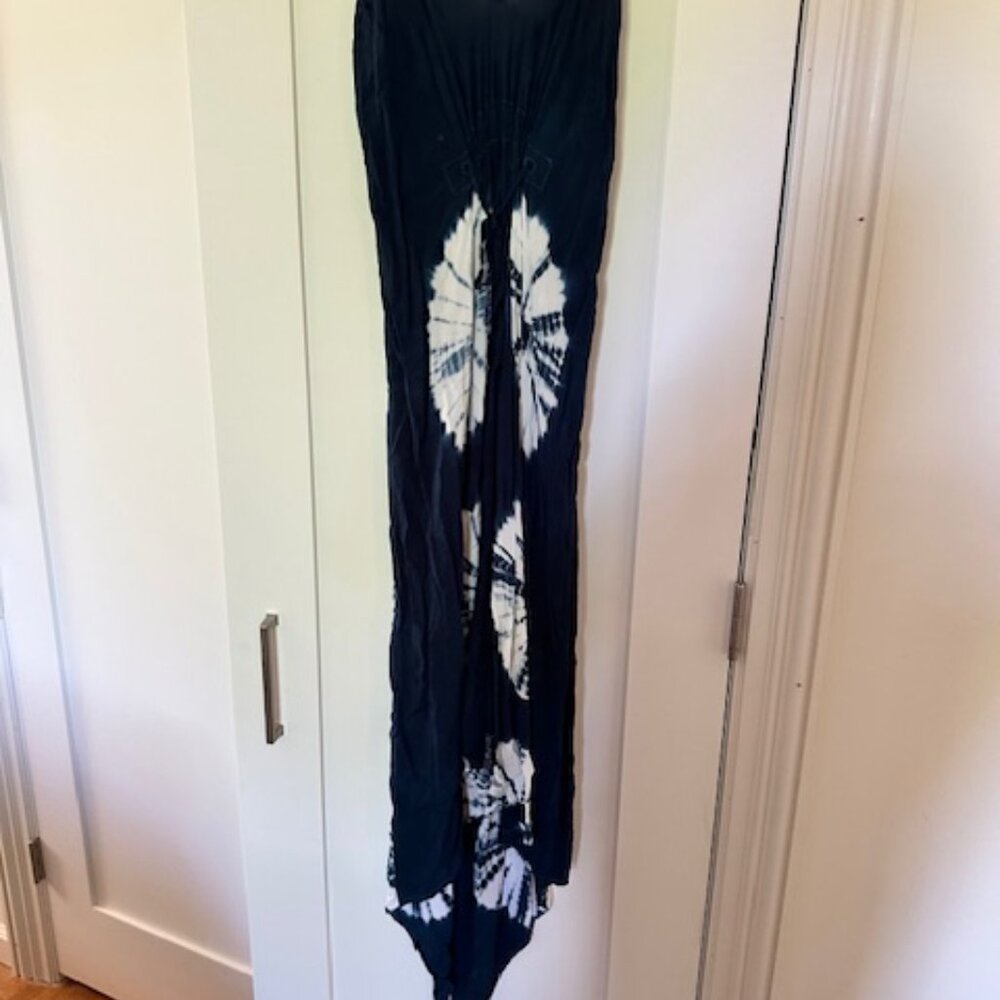 Boho Sleeveless Navy Blue Tie-Dye Summer Dress